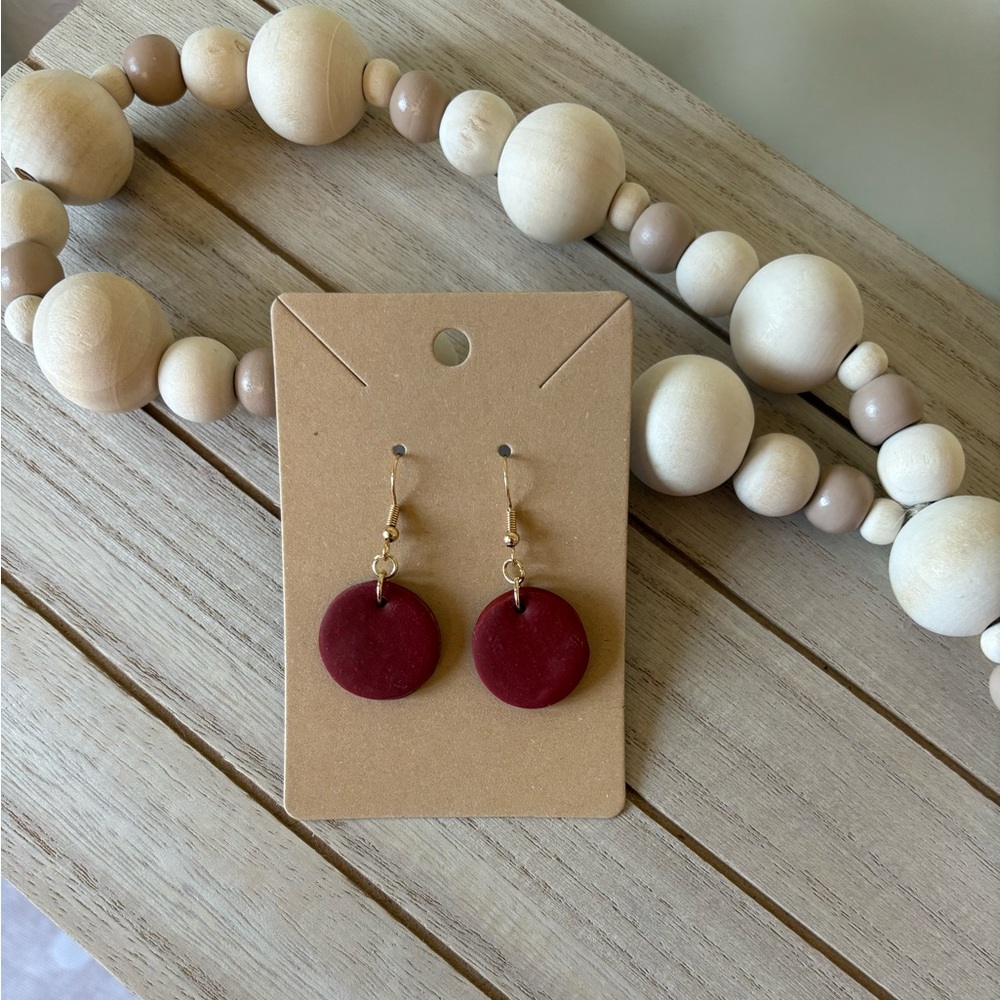 Handmade Burgundy Circle Earrings | Minimalist Boho Dangle Jewelry